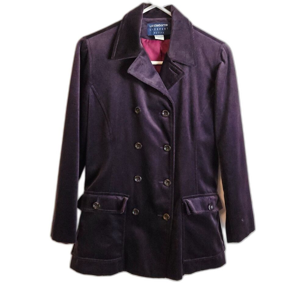 Liz Claiborne Y2K Double Breasted Velvet Coat in Eggplant - Size PS